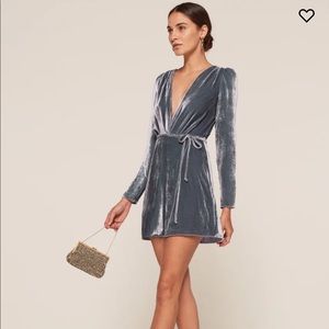 NWT Reformation Blue Velvet Chrissy Wrap Dress